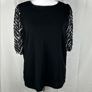 Cure Black Blouse with Zebra Striped Sheer Sleeves Medium